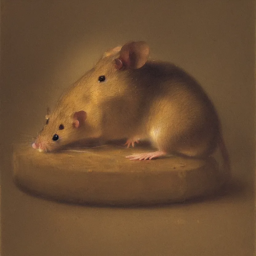 Prompt: A beautiful portrait of a common household mouse by Rembrandt; trending on artstation
