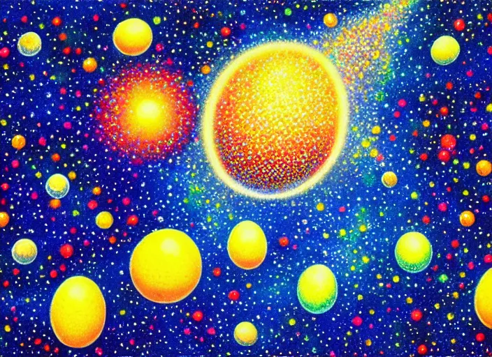 Prompt: pointillism painting of good egg galaxy ( ( mario galaxy ) ), highly detailed