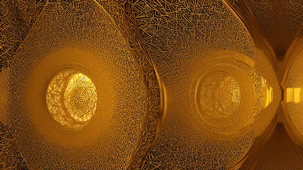 Prompt: golden mosque hyperspace palace, fractal intricacy, xf iq 4, f / 1. 4, iso 2 0 0, 1 / 1 6 0 s, 8 k, raw, featured in artstation, octane render, cinematic, elegant, intricate, 8 k