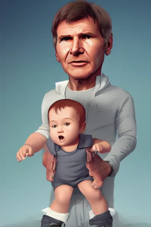 Prompt: Harrison Ford as a baby, ilya kuvshinov, cgsociety