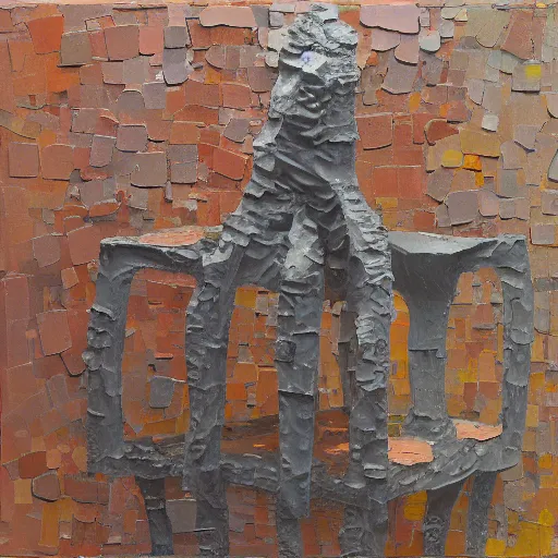 Image similar to a detailed impasto painting by shaun tan and sue williams of an abstract forgotten sculpture by the caretaker and ivan seal