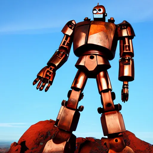 Prompt: The Iron Giant, but made of copper instead