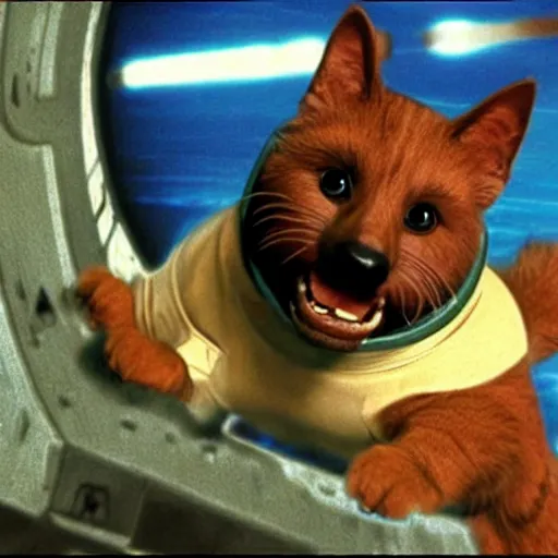 Image similar to a film still of cat - dog hybrid in star wars 1 9 7 7, realistic, photorealistic, detailed,