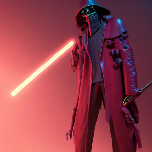 Image similar to candypunk grim reaper, character design, high quality digital art, render, octane, redshift, volumetric lighting, oled