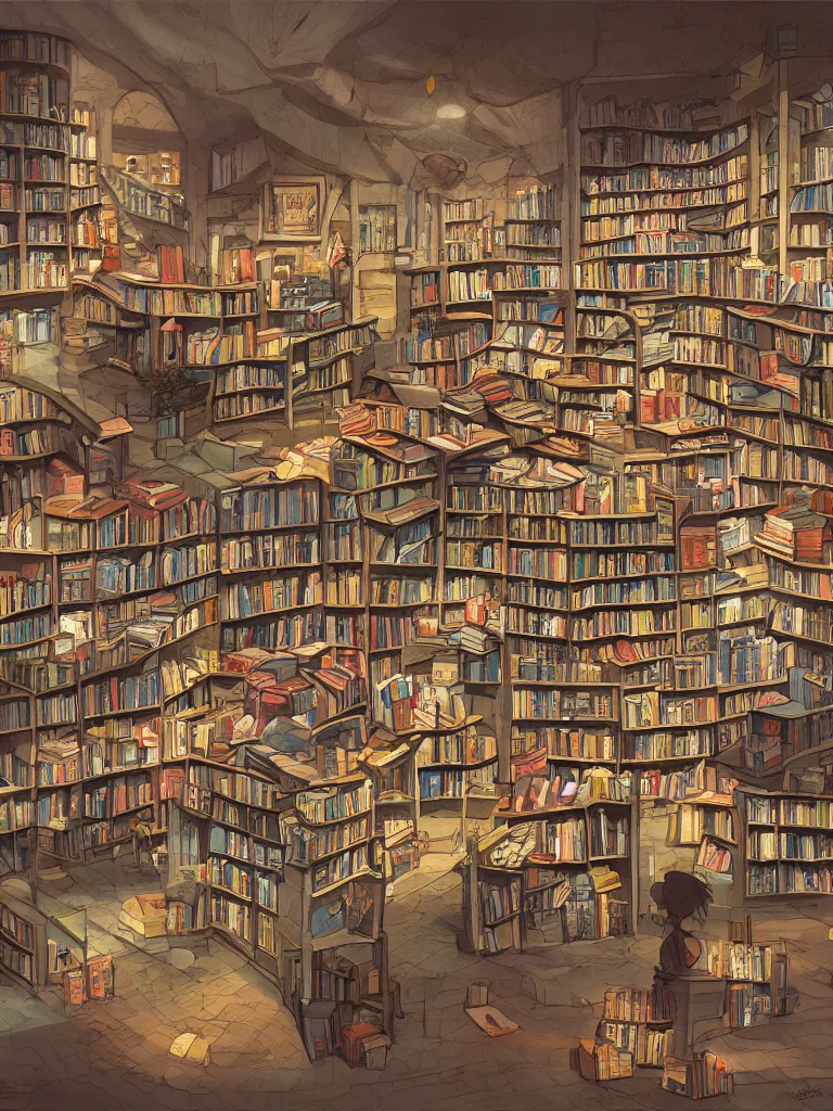 Image similar to book store by disney concept artists, blunt borders, rule of thirds