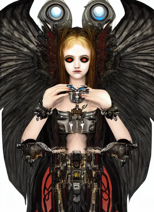 Prompt: portrait of cute beautiful young goth angel maiden with mechanical wings, cyberpunk, Warhammer 40000, gothic, highly detailed, artstation, illustration, art by Gustav Klimt