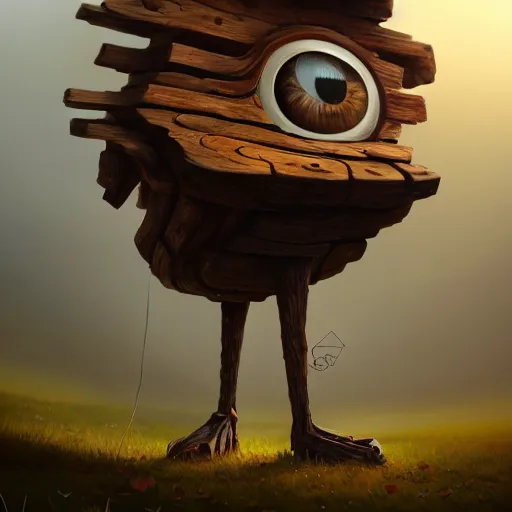 Prompt: a walking wood and metal house with two legs and one big eye, rust, hyperrealistic, highly detailed, cinematic, single ray of sun, morning, pareidolia, gravity falls style, beautiful, cgssociety, artstation, 8 k, oil painting, digital art