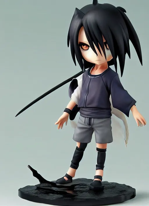 Image similar to cute chibi uchiha sasuke anime figurine, sharing an eyes, art by gerald brom, greg rutkowski and artgerm and james jean and zdzisław beksinski, unreal engine, studio lighting