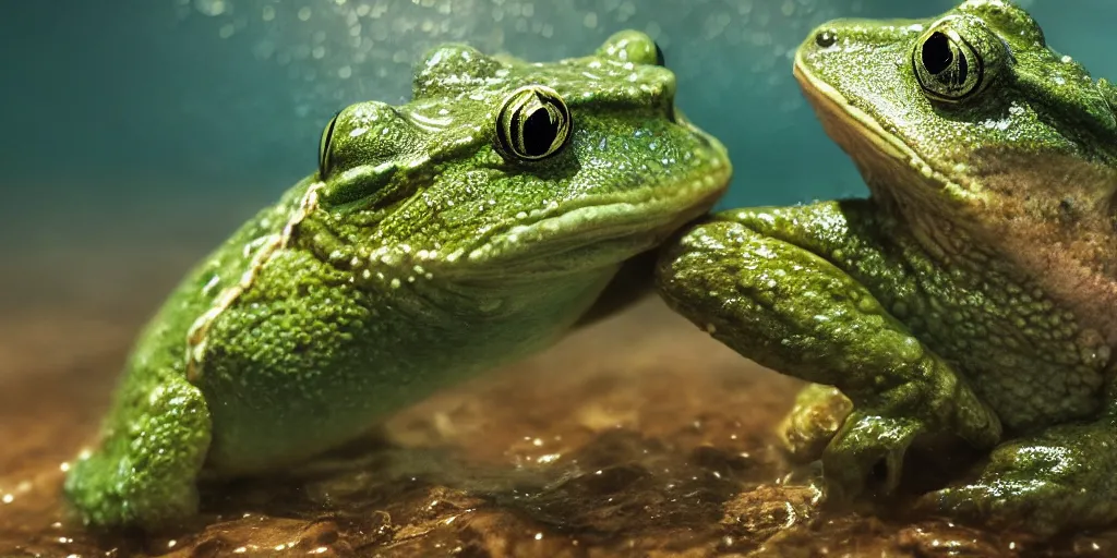 Prompt: a very intricately detailed underwater photo of a fish cuddling with a frog. a lot of bubbles, diffracting the light. extreme detail, artstation hq, 8 k