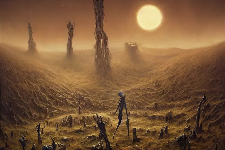 Prompt: prophecy, vivid colors, hallucination, amazing concept painting by Jessica Rossier and HR giger and Beksinski, the middle of a valley, it was full of bones, bones that were very dry, there was a noise, a rattling sound, and the bones came together, bone to bone , I looked, and tendons and flesh appeared on them and skin covered them, but there was no breath in them and breath entered them, they came to life and stood up on their feet a vast army