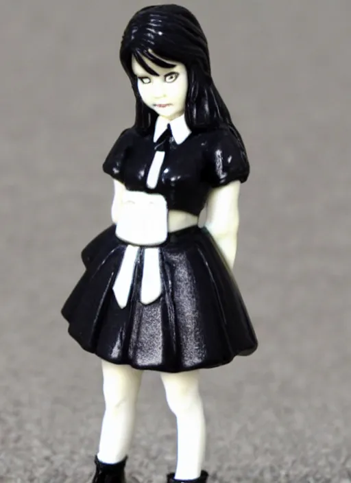 Prompt: 80mm resin detailed miniature of a school girl with black skirt, white blouse and gothic boots