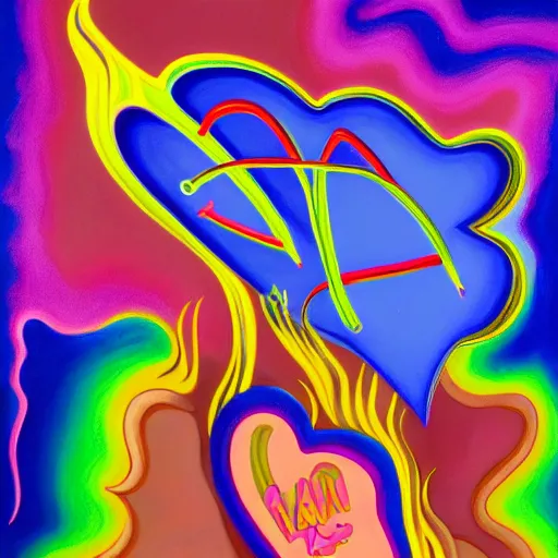 Image similar to a highly detailed painting of kitschy purple hearts in flames, inspired by lisa frank, dali, matisse, david hockney, trending on artstation, 4 k