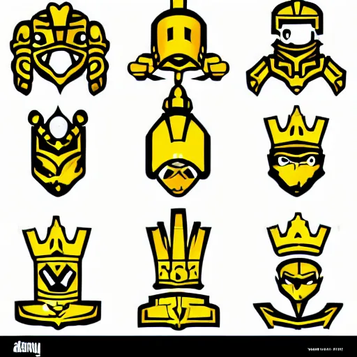 Prompt: gold armor and crown style of gaming emoji, vector art, white background, no watermark white background