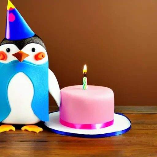 Image similar to a penguin with a birthday cake and a party hat, a pastel by may de montravel edwardes, pixabay contest winner, dau - al - set, contest winner, creative commons attribution, stockphoto