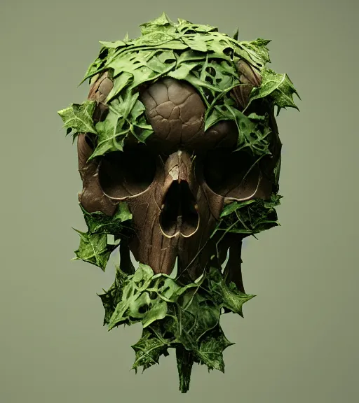 Image similar to skull with ivy, unreal engine 5, octane render, trending on artstation by vitaly bulgarov