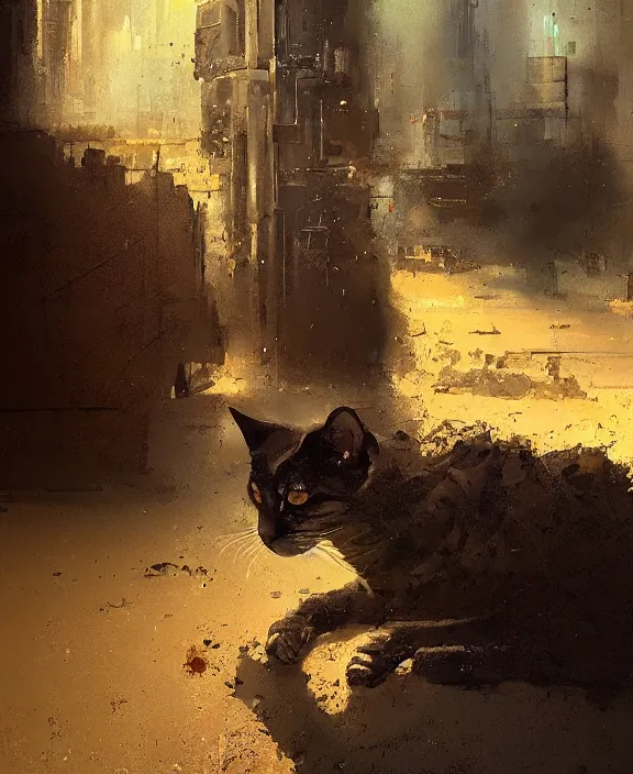 Prompt: cyberpunk cat in the desert by jeremy mann