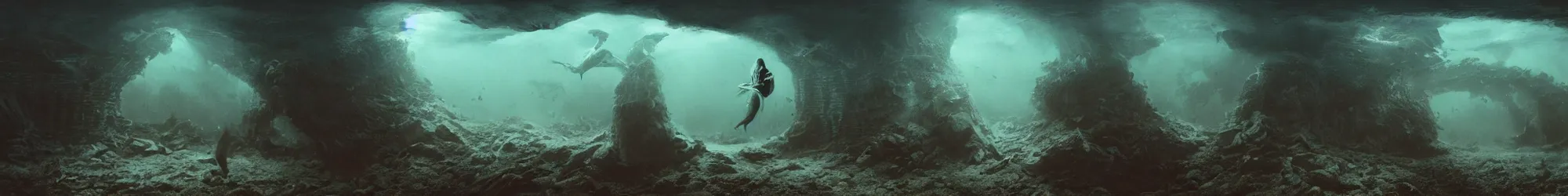 Image similar to underwater photo of fish, Les Edwards, Zdzislaw Beksinski, Carl Gustav Carus, John Harris, Michal Karcz, Zhang Kechun, Mikko Lagerstedt, Scott Listfield, Steven Outram, Jessica Rossier