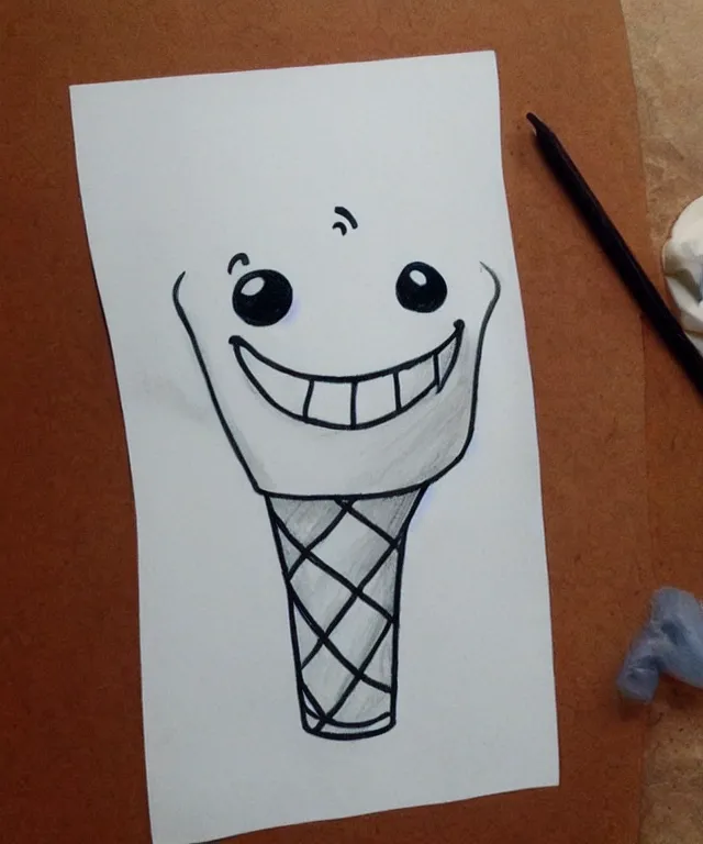 Image similar to cute drawing of a happy ghost holding an ice cream cone, cartoon, anime, cute