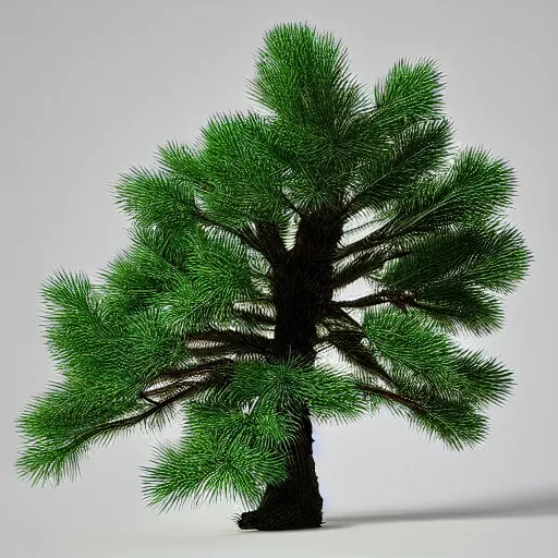 Prompt: “ hd photograph of a miniature 3 d pine tree model made of digital pixels ”
