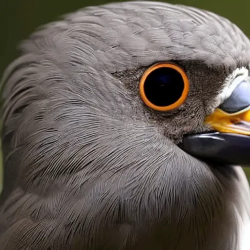 Image similar to bird stares face on into camera with quizzical expression, extremely detailed cartoon