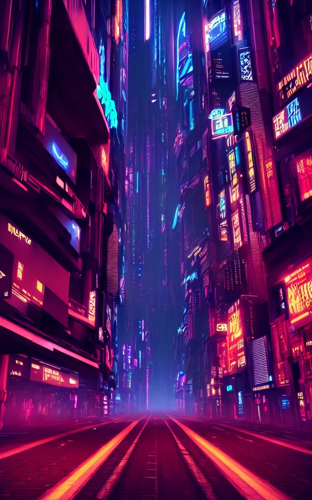 Image similar to A magnificent dark neon futuristic cyberpunk city bustling street at night made in cinema4d, hyper realistic, extreme details, cinematic