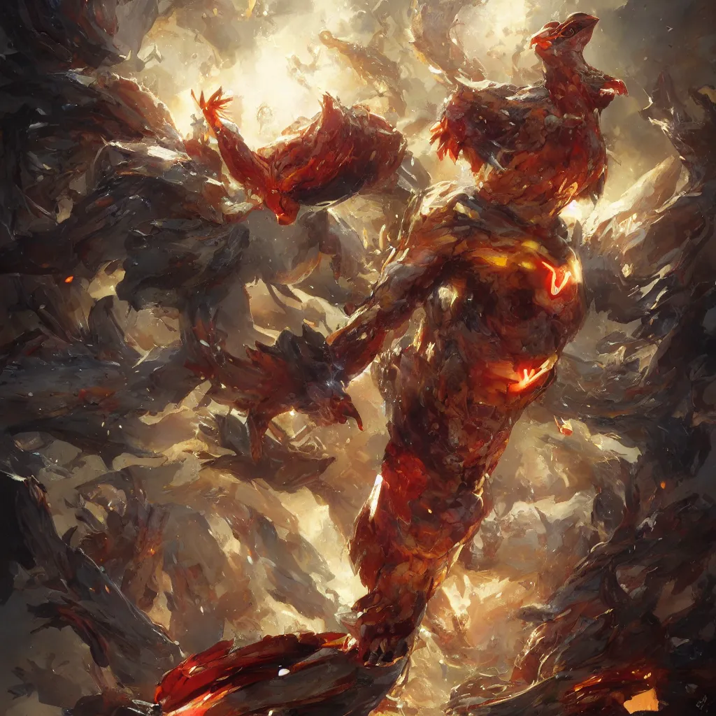 Image similar to super power, chicken, overdetailed art, by greg rutkowski, magic