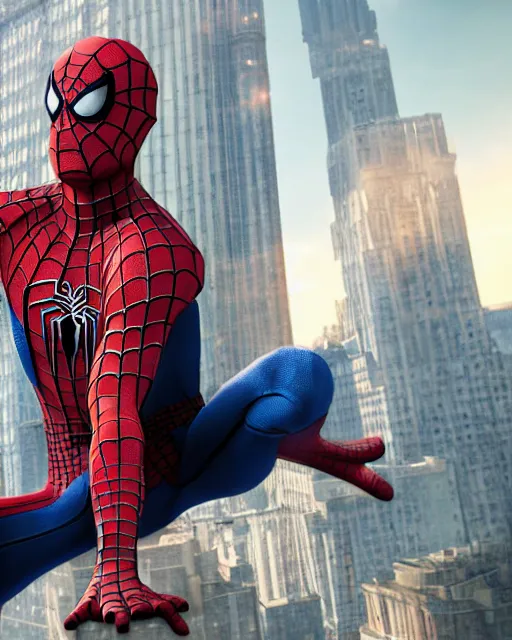 Image similar to A photo of an live-action animated SpiderMan movie starring emma watson. Emma watson face reveal. rendered in Unreal Engine, 8K concept art, detailed, cohesive, mixed media, volumetric lighting, ambient occlusion, 8K 3D, shot on Kodak Ektar