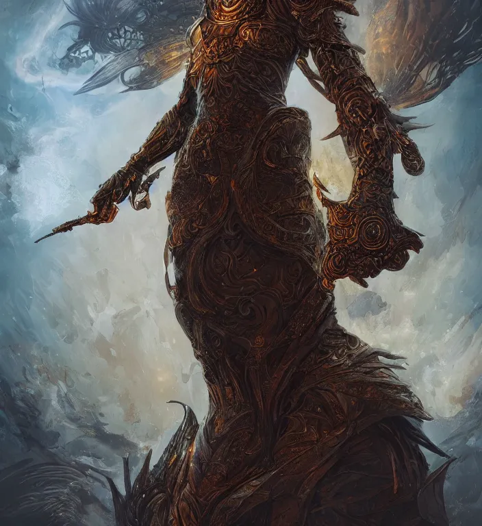 Image similar to full body shot + illustration of a goddess, dark souls colour scheme, establishing shot, coherent, high detailed, kerem beyit, Karol Bak, featured on artstation