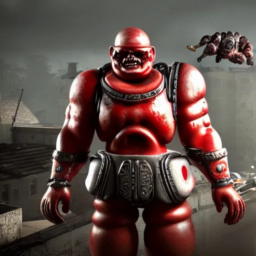 Prompt: burger king kurger bing creepy mascot in gears of war, cinematic shot