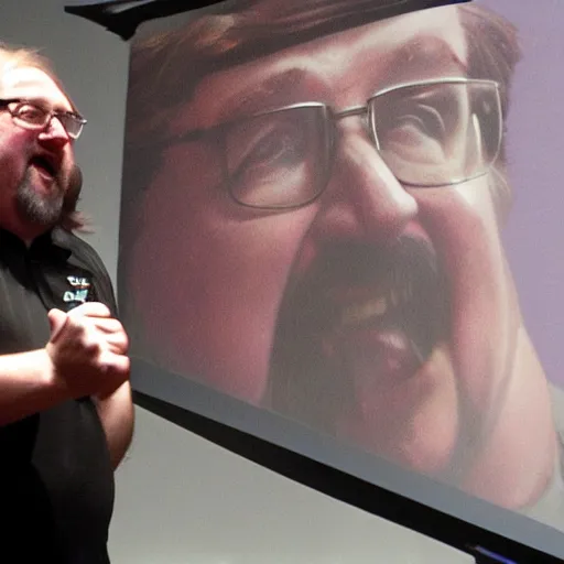 prompthunt: gabe newell in an interview, barefoot, toenails, sharp focus,  hyper realistic, sony 5 0 mm lens