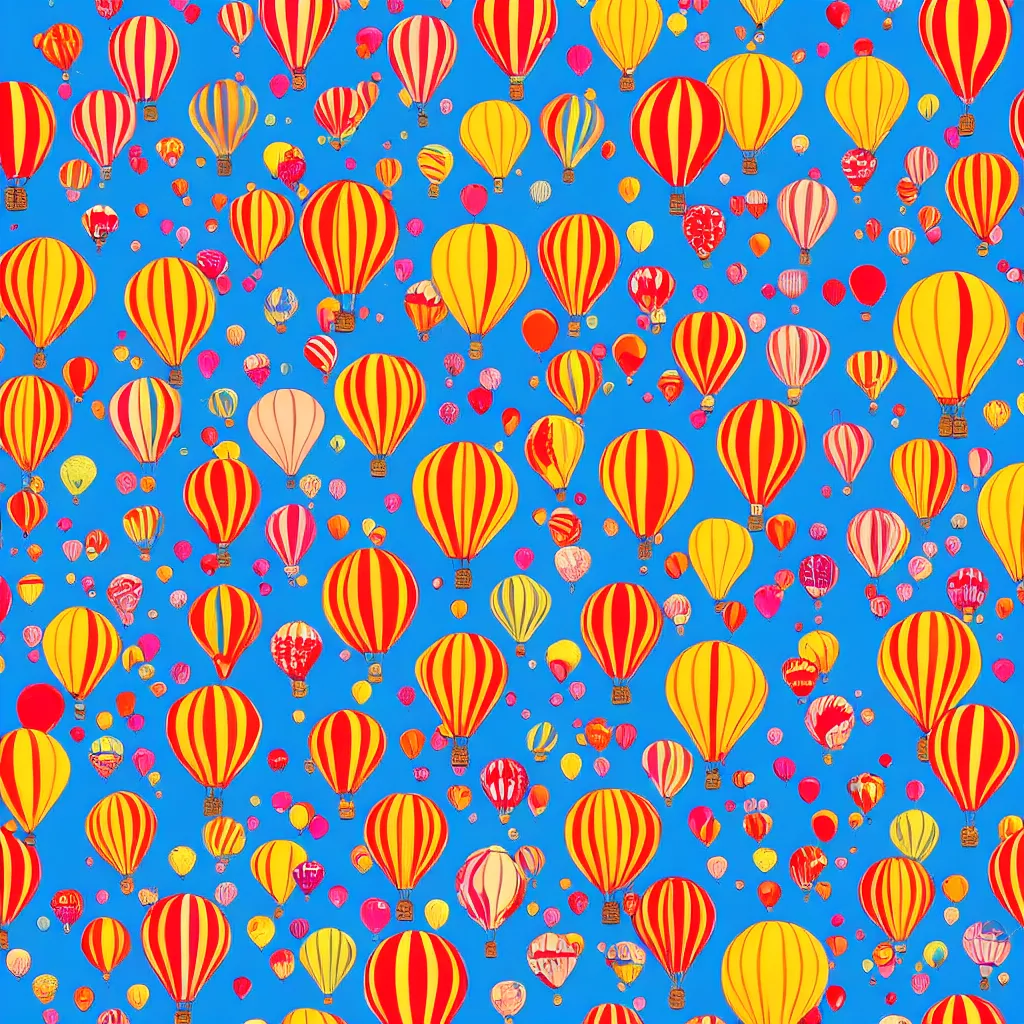 Image similar to seamless pattern of hot air balloons in beautiful sky, colourful, symmetrical, repeating 35mm photography