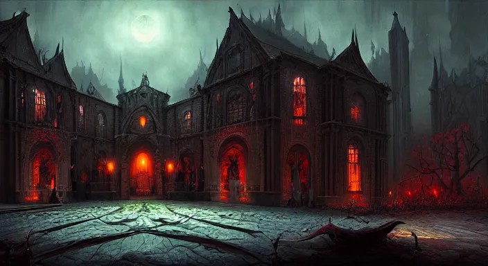Image similar to a dark sinister vampire lair by Marc Simonetti