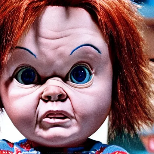 Image similar to hyperrealistic highly detailed Chucky doll from the movie Child's Play movie poster