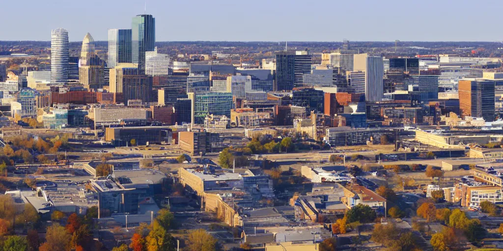 Prompt: the skyline of the city of des moines iowa