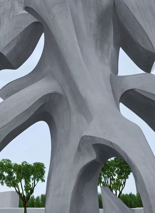 Prompt: highly detailed realistic architecture 3 d render of a huge high futuristic stele sculpture made of concrete in zaha hadid style standing in city park, archdaily, made in unreal engine 4 octane render