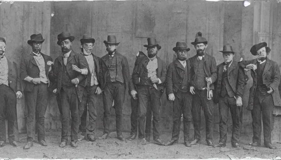 Image similar to photo of group 19th century gangsters with guns by Diane Arbus and Louis Daguerre