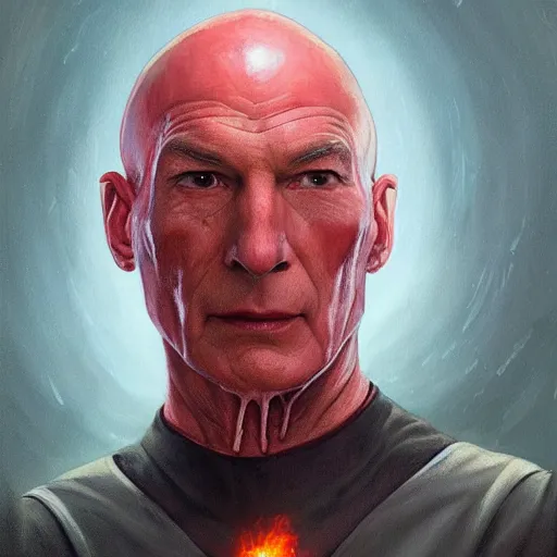 Prompt: Jean Luc Picard violently murdering an alien from Star Trek with his bare hands covered in blood, bludgeoned dead alien on the floor , highly detailed, digital painting, artstation, concept art, smooth, sharp focus, illustration by Artgerm and Greg Rutkowski and Tom Bagshaw