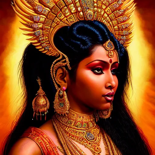 Prompt: majestic gracious deity nicki minaj dressed as a stunning hindu goddess, stunning portrait, ancient greece, elysium, atmospheric lighting, painted, intricate, volumetric lighting, beautiful, rich deep colours masterpiece, golden hour, sharp focus, ultra detailed, by leesha hannigan, ross tran, thierry doizon, kai carpenter, ignacio fernandez rios