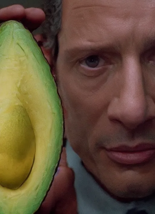 Image similar to an avocado with jeff goldblum's head in stranger things