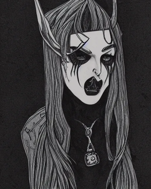 Image similar to a mulato androgynous vampire, moody black ink illustration