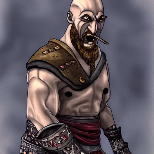Prompt: kratos eating greece, digital art