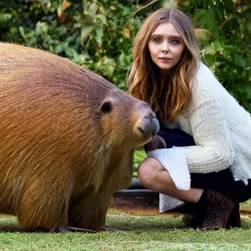 Image similar to elizabeth olsen with a capybara