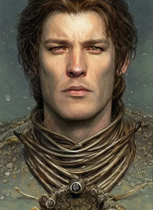 Prompt: a hyperrealistic and detailed paintbrush portrait of a male fantasy character, art by donato giancola and bayard wu and gustav moreau and wayne barlowe, dungeons and dragons, lotr ; rpg portrait