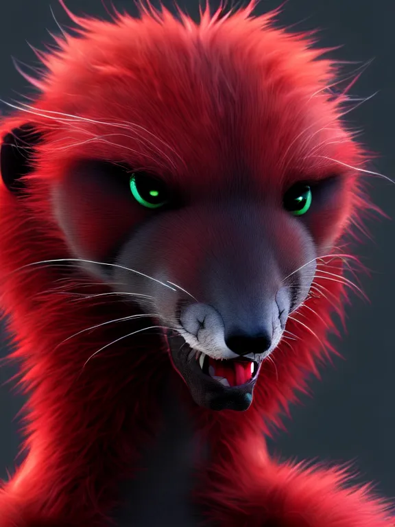 Image similar to furry - male - red - black - weasel - chaos theorist - fursona uhd ue 5 visual novel pc game expressions, photorealistic