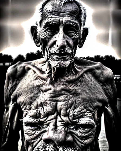 Image similar to symmetry stunning portrait of grilled old man by victo n