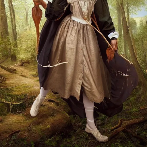 Image similar to A masterpiece portrait of a Incredibly beautiful maid barique renaissance swamp nun girl hunting on deer with russian greyhound medium shot, intricate, elegant, highly detailed. trending on artstation, digital art, by Stanley Artgerm Lau, WLOP, Rossdraws, James Jean, Andrei Riabovitchev, Marc Simonetti, Yoshitaka Amano. background by James Jean and Gustav Klimt, light by Julie Bell, 4k, porcelain skin.