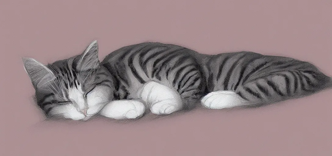 Image similar to cat sleeping in bed, digital art