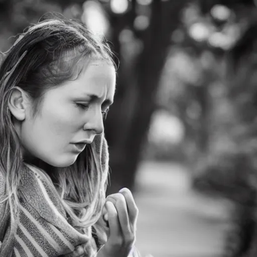 Prompt: a young women is sad that her brother does not call her