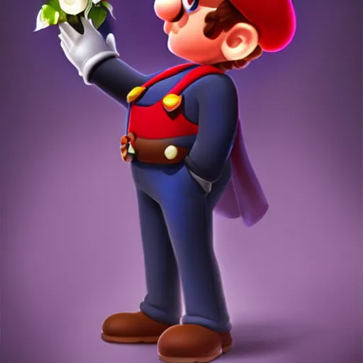 Prompt: Mario in suit holding rose :: Artwork:: Rim Lights:: Artstation::