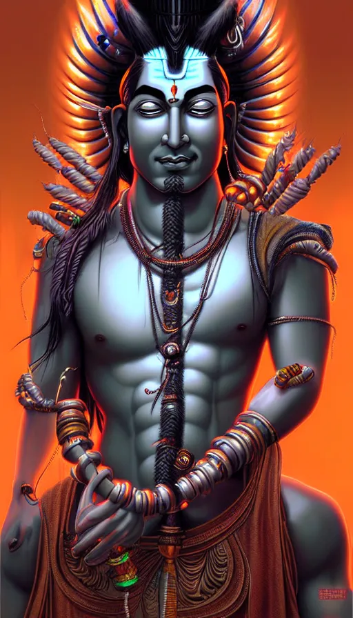 Image similar to indian god shiva, cyberpunk art by kuno veeber, cgsociety, computer art, ultra detailed, futuristic, anime aesthetic